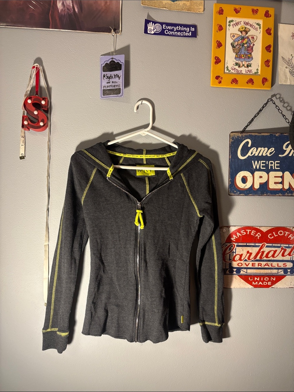 Marc New York Black Zip Hoodie with Neon stitching